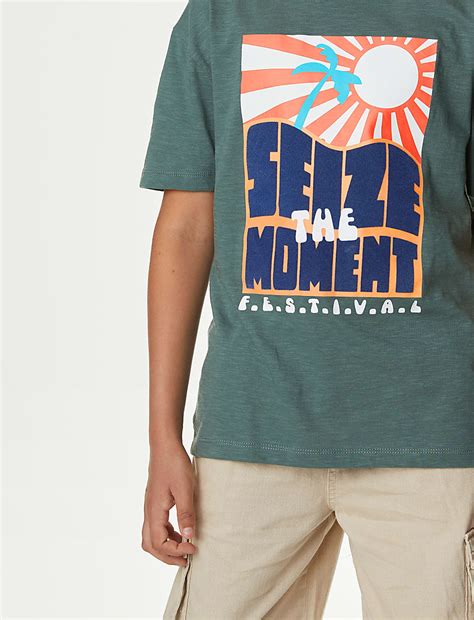 Buy Pure Cotton Festival Slogan T-Shirt (6-16 Yrs) at Marks & Spencer