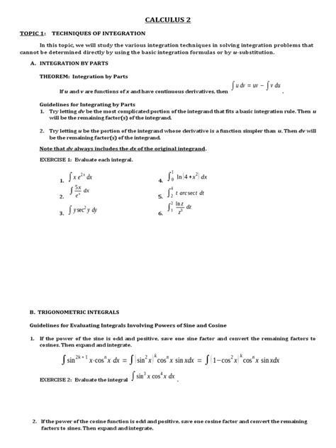 Image result for Calculus 2 Integration Practice Problems PDF