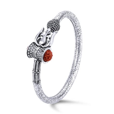 Buy Nemichand Jewels 925 Pure Silver Rudraksha Damroo Trishul Kada for ...