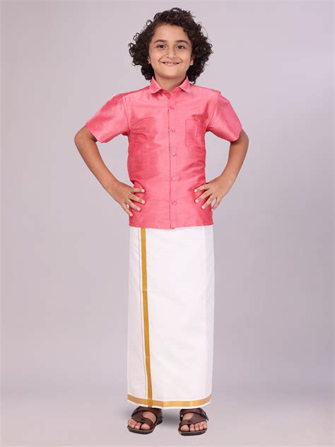 Shop Boys Pink Shirt with Gold Jari Flexi Dhoti Combo – ministerwhite.com
