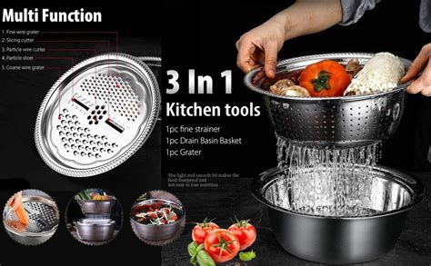 Multifunctional Stainless Steel Basin,Shredding Drainage Chopping,4 in ...