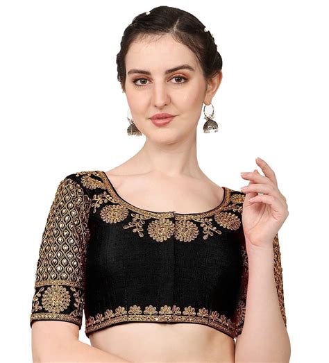 Buy Pujia Mills Women's Phantom Silk Morpankh Half Sleeve Saree Blouse ...