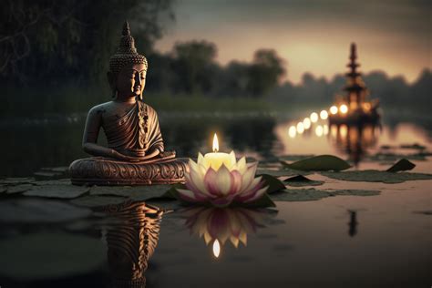 Buddha purnima Vesak day background, Buddha statue with Lotus flower ...