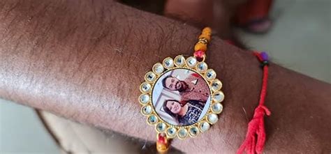 Buy Precious Arts Men's/Boys White Stone Metal Rakhi Customized to ...