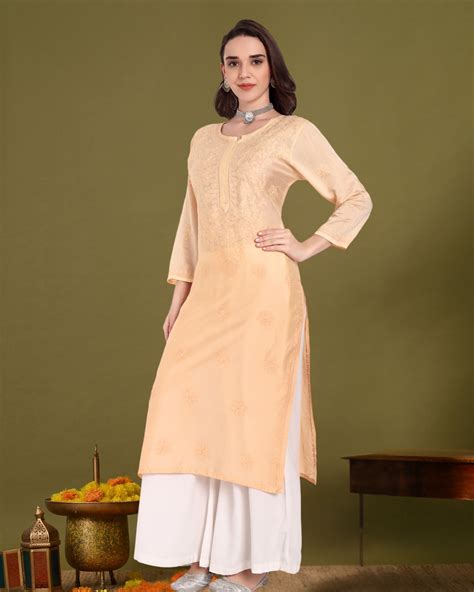 Rumi Chanderi silk Chikankari kurti – Label Aja Chikankari
