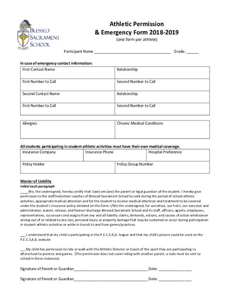 Fillable Online BSS Athletic Forms 2018 2019 Fax Email Print - pdfFiller