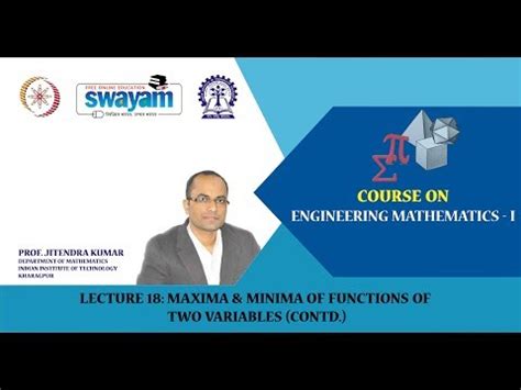 Maxima and Minima of Functions of Two Variables (Cont.) Video Lecture ...
