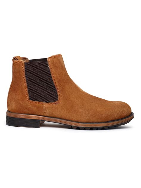 Teakwood Men Tan Solid Round Toe Suede Mid-Top Chalsea Boot – Teakwood ...