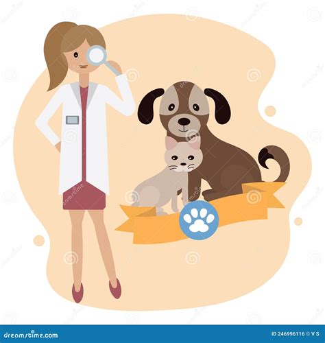 Illustration of a Veterinary Hospital, a Female Veterinarian, a Dog and ...