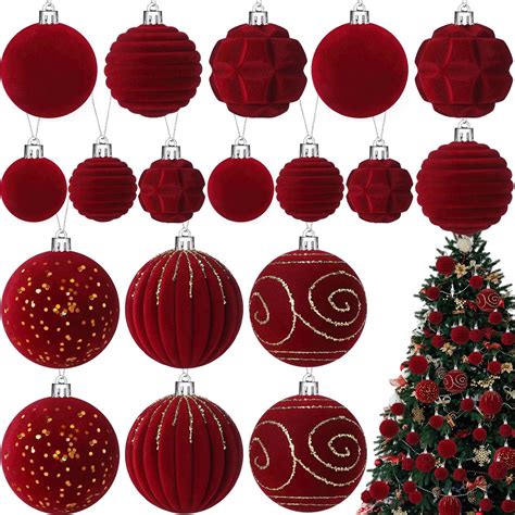 Amazon.com: Suzile 18 Pcs Velvet Christmas Tree Ornaments Flocked ...