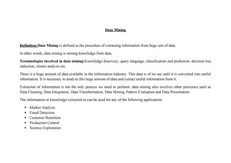 DATA Mining - UNIT 1 - Summary Bachelor of computer applications - Data ...