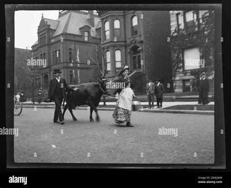 Mrs. O'Leary and her cow during the Chicago Fire of 1871 celebration ...