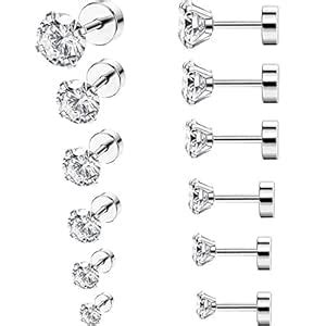 Sumind 6 Pairs 18G Stainless Steel Cubic Zirconia Studs Earrings ...