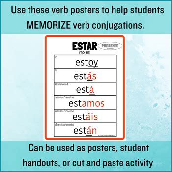 ESTAR - Spanish Present Tense Irregular Verb Conjugation Chart Poster