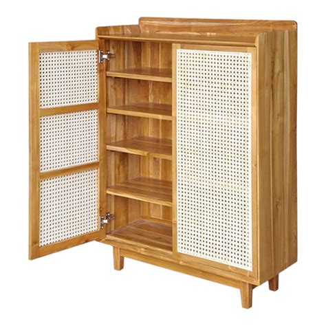 Mai Cane Shoe Rack Teak Wood & Cane – Nismaaya Decor