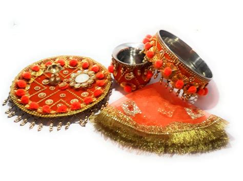 GiftsBouquet Stainless Steel karwachauth puja thali Set for Vrat Poojan ...