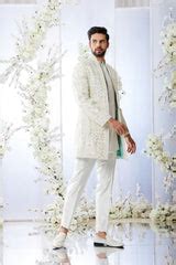 Antique Silver Open Short Sherwani Set – Seema Gujral