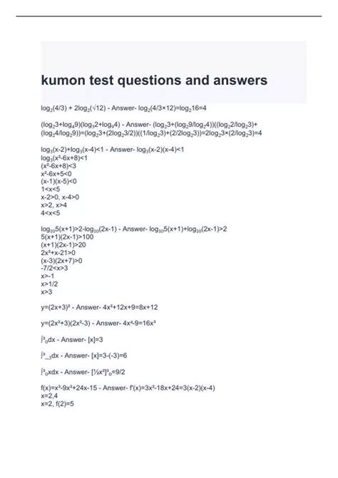 kumon test questions and answers - KUMON LEVEL - Stuvia US