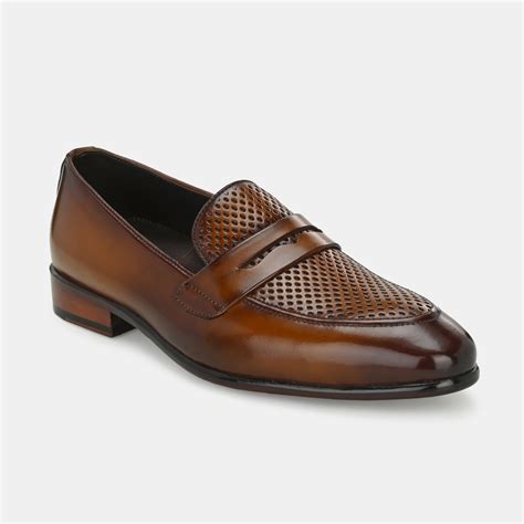 Tan Perforated Penny Loafers by Lafattio – Egoss Shoes