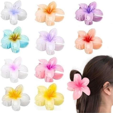 Amazon.com : 10 Pcs Hawaiian Plumeria Hair Clips, Flower Claw Clips for ...