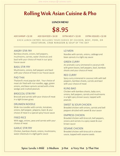 Carta del restaurante Rolling Wok Asian Cuisine & Pho, Grimes