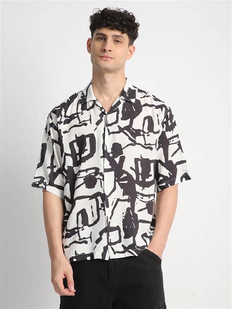 Mark Leute Abstract White Printed Shirt For Men.
