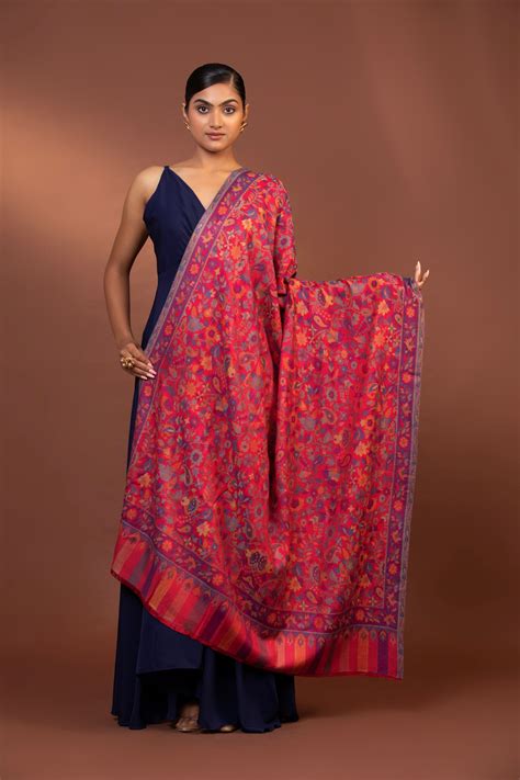 Imperial Red Kani Weave Shawl | Women's Kashmiri Stole – modarta