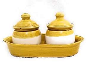 Buy swadeshi enterprises Ceramic Jar with Tray, Brown and White, 2 ...