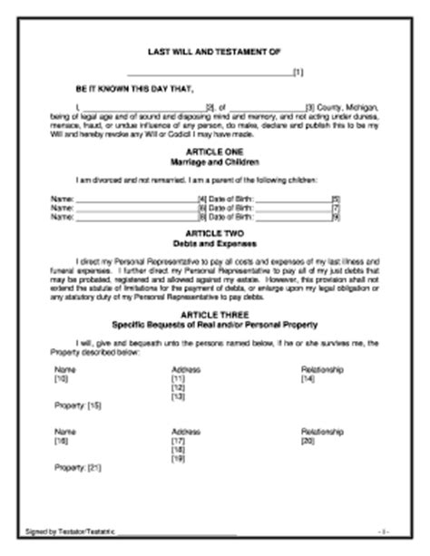 Bill Of Sale Form Michigan Last Will And Testament Form | pdfFiller