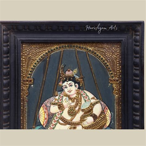 15" Butter Krishna Tanjore Painting with 24K Gold Highlights