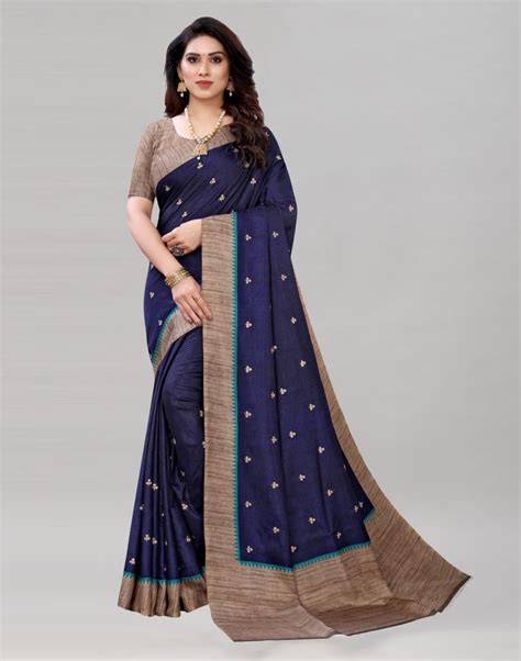 Navy Blue Embroidered Silk Saree | Leemboodi