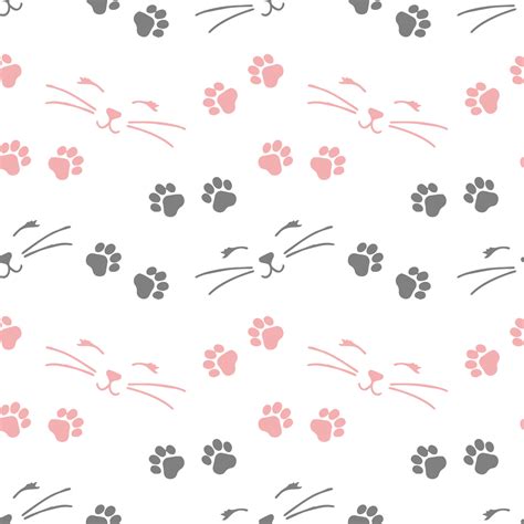 Seamless pattern, cat faces and paw prints on a white background. Print ...