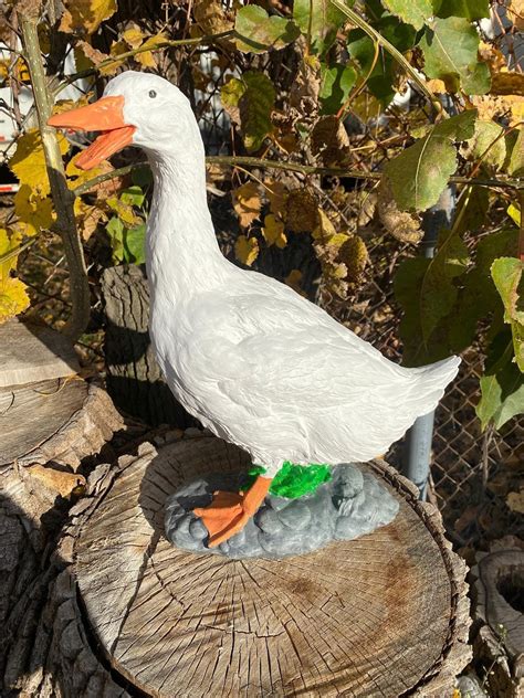 Large 17" Cement Porch Goose Statue, American Dress up Sculpture, Yard ...