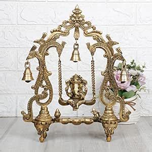 Buy Svarup Brass Ganesha On Jhoola Swing with Hanging Bells and Diya ...