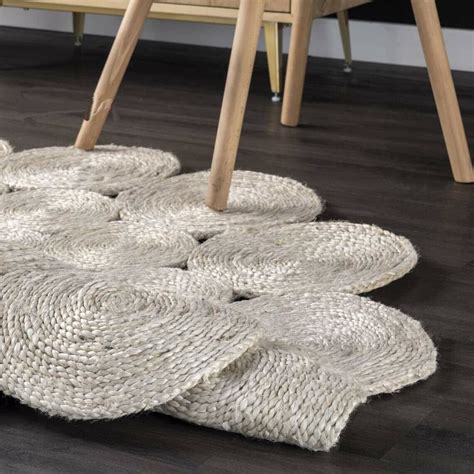 Buy Natural Jute Round white Color Hand Braided Home Area Rug Living ...