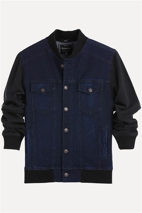 Buy Online Bold Denim Wash Knitted Sleeves Bomber Denim Jacket for Men ...