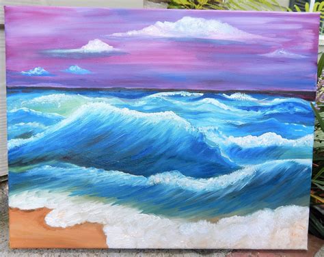 Beach waves Ocean Waves stretched canvas painting | Etsy | Stretch canvas, Oil pastel art, Painting