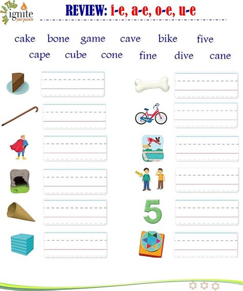 Phonics Worksheet: Review a-e, i-e, o-e, u-e