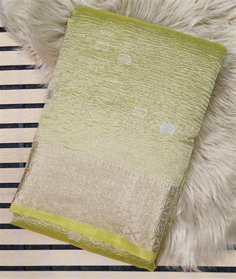 Lemon Banarasi Crush Tissue Saree | Peepal Clothing