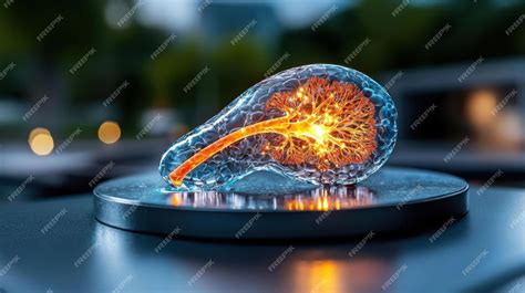 A realistic photo of the pancreas with its structure highlighted in a ...