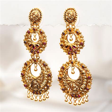 Silver Antique Double Chandbalis with Ruby Potas – Padmam