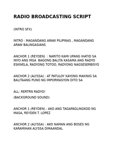 Image result for Broadcasting Script