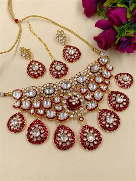 Buy Heavy Polki Bridal Choker Necklace Set – Gehna Shop
