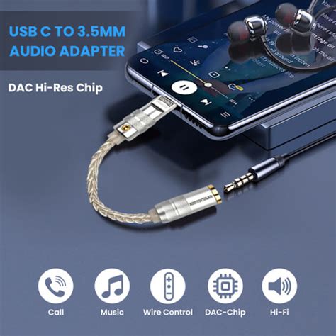 AUDIOCULAR D07 Portable Type C to 3.5mm Audio Adapter, CX31993 DAC with ...