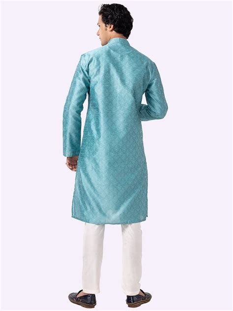 Blue Printed Cotton Silk Blend Kurta for Men - Size 38 – The Kurta Company
