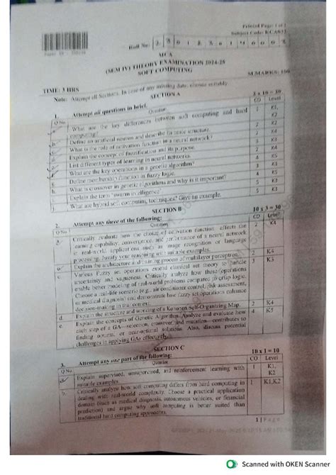 Soft Computing KCA912 SEM IV Exam Paper: Key Concepts & Questions - Studocu