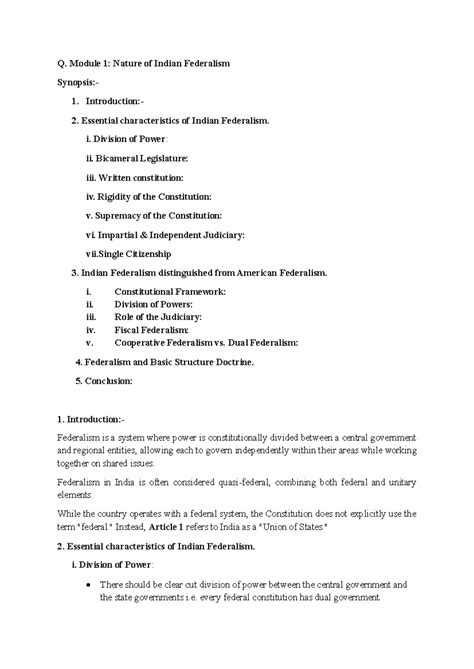 Nature of Indian Federalism - Q. Module 1: Nature of Indian Federalism ...