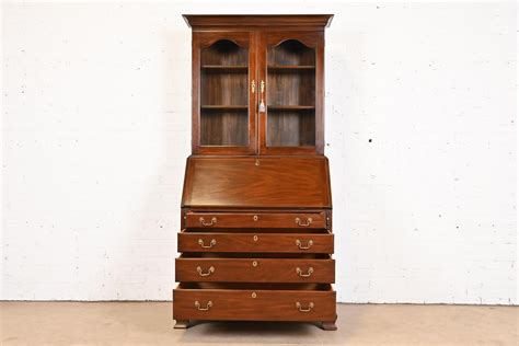 Henkel Harris Georgian Mahogany Drop Front Secretary Desk with Bookcase ...
