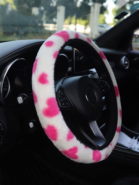 1pc Heart Print Fluffy Car Steering Wheel Cover | Steering wheel cover, Wheel cover, Car ...