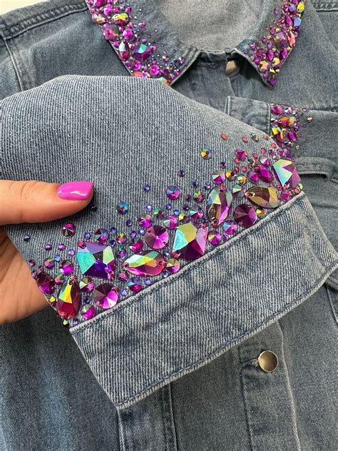 Denim Jacket - Purple Diamante Embellished - Etsy | Diy clothes design ...